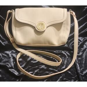Tommy Hilfiger Tan Crossbody Purse Blue Interior Logo